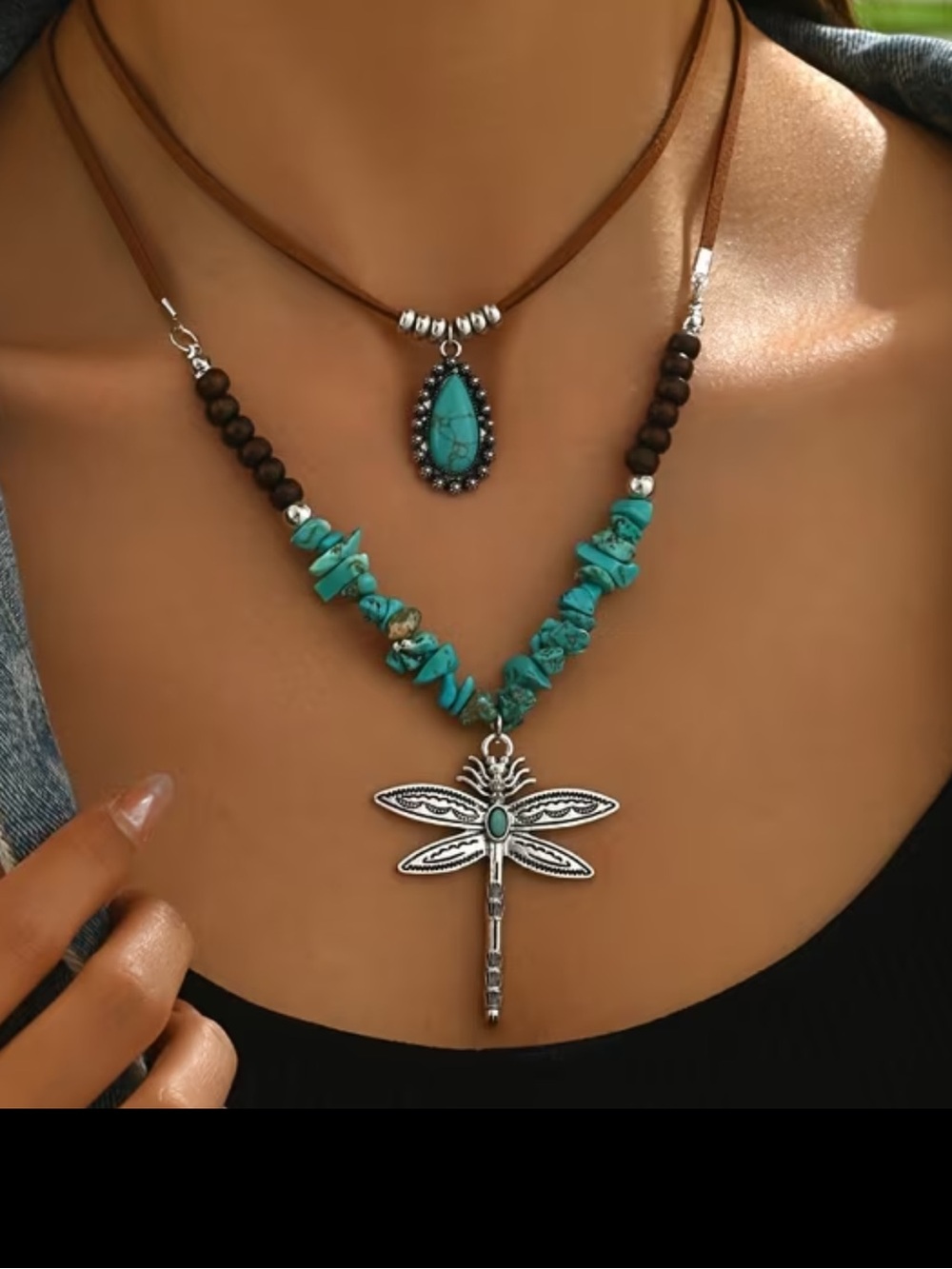 Turquoise Dragonfly Layered Necklace - NEW!